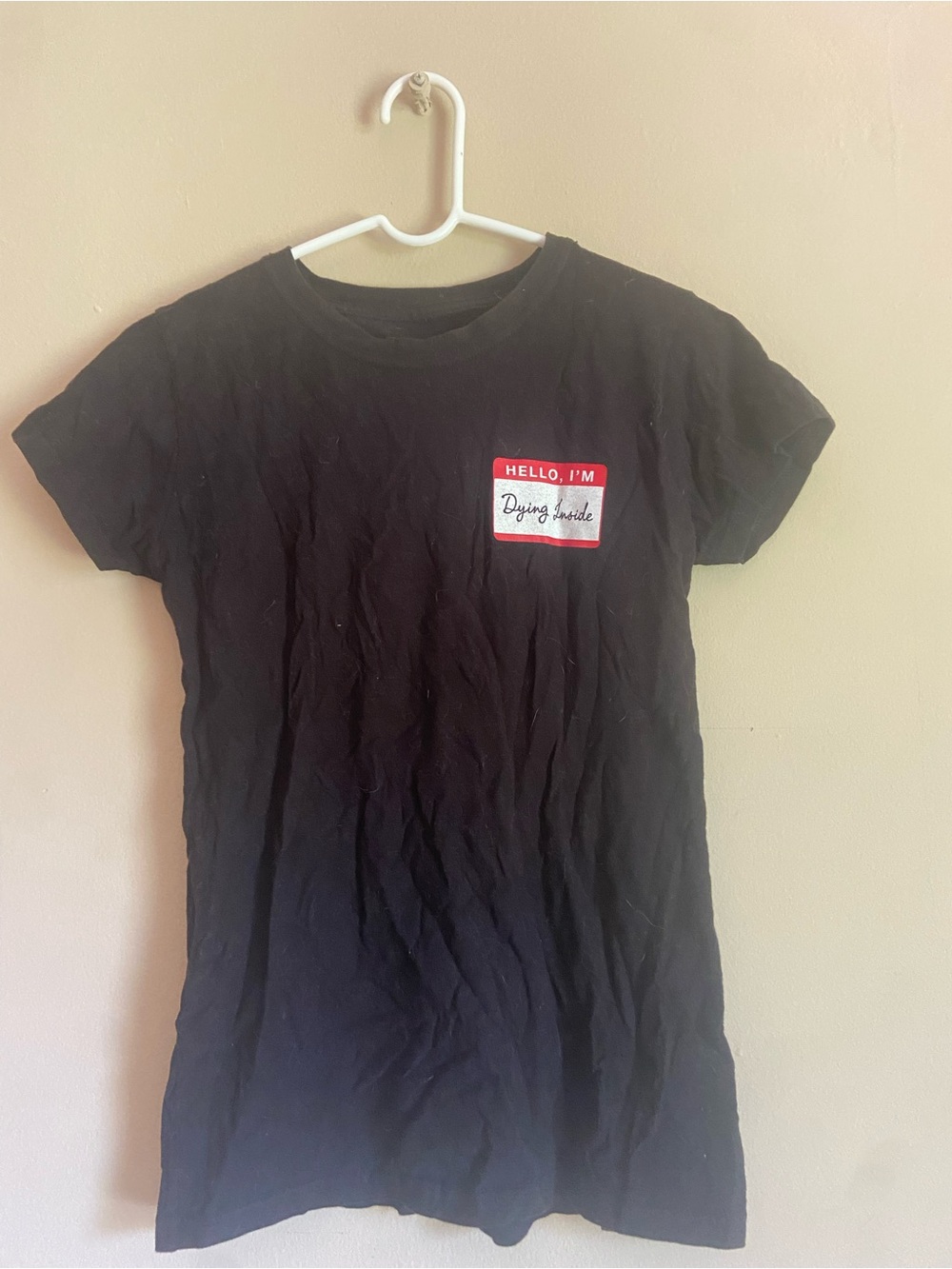 Emo Alt Funny Black Graphic Tee with 'Hello, I'm Dying Inside' Print